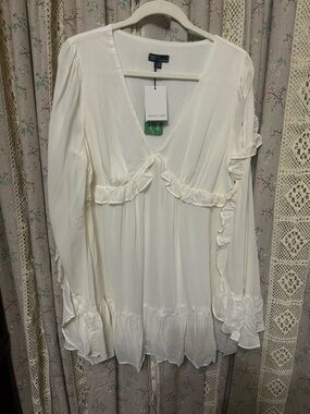 Nobody’s Child Ivory Ruffle Mini Dress Peplum Cottagecore NWT